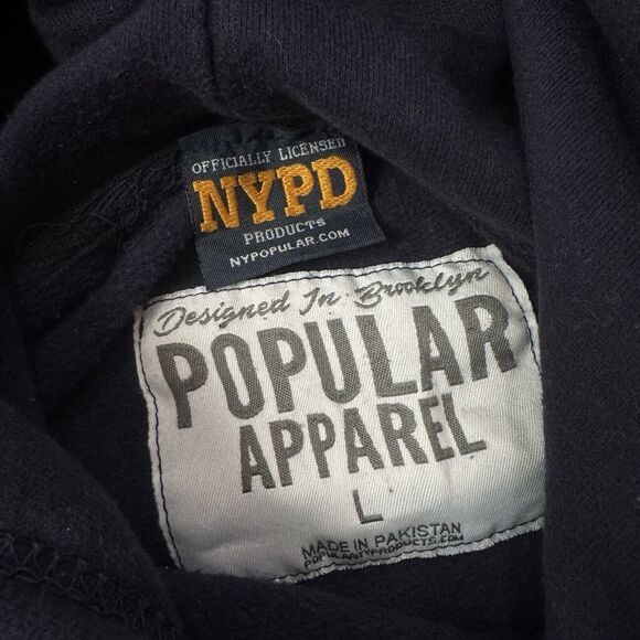 Vintage 90s Y2K NYPD New York Police Dept Sweatshirt Hoodie Size L Blue Pullover - Picture 2 of 7